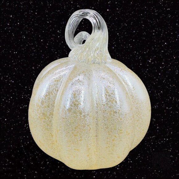 Yellow Metallic Finish Art Glass Pumpkin Figurine Paperweight Lightweight Clear - Picture 2 of 8